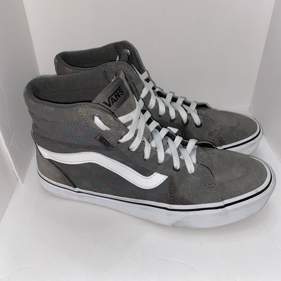Vans Men's 8.5 Filmore High Top Skate Sneakers Gray Checkerboard Lace Up Grunge - Picture 1 of 5